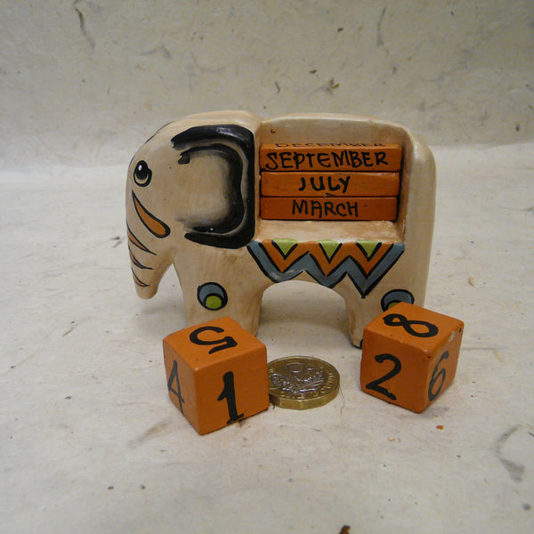 Handpainted Wooden Elephant Perpetual Calendar