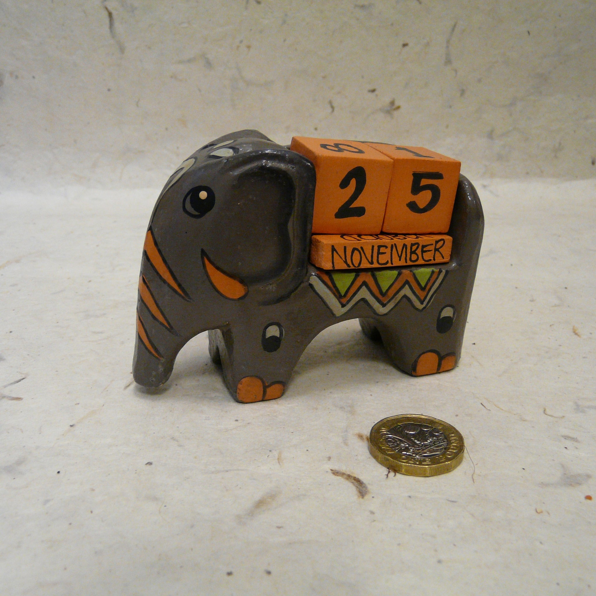 Handpainted Wooden Elephant Perpetual Calendar