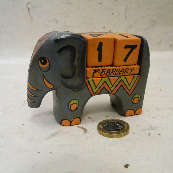 Handpainted Wooden Elephant Perpetual Calendar