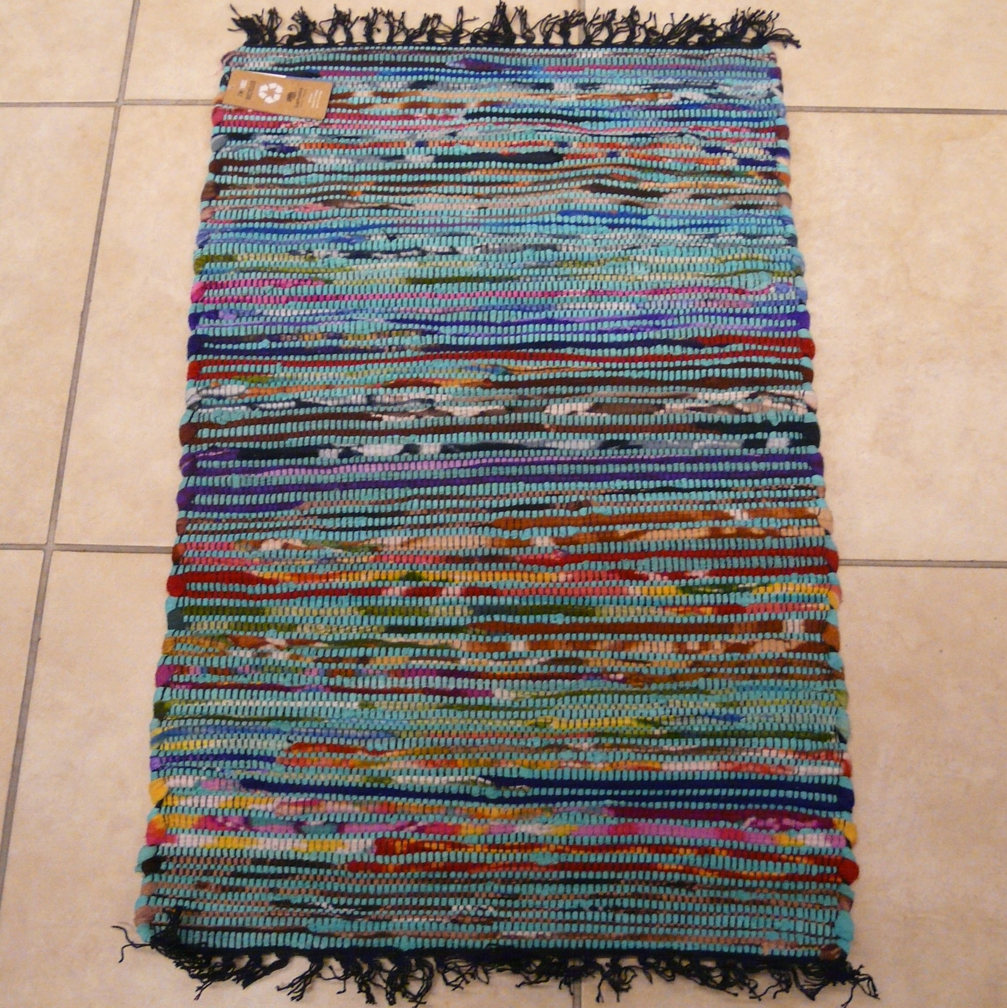 Turquoise Recycled Fleece and Cotton Rug 60x90cms