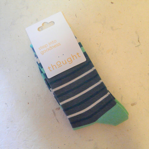 Shades of Green and Blue Striped Socks 4 - 7