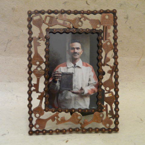 Recycled Key and Bike Chain Picture Frame