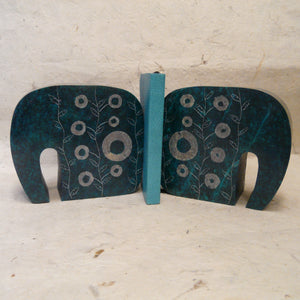 Pair of Turquoise Soapstone Elephant Bookends