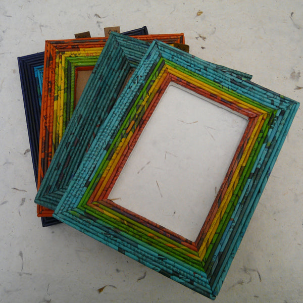 Recycled Newspaper Picture Frame Turquoise/Green/Yellow/Red