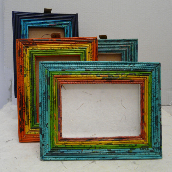 Recycled Newspaper Picture Frame Orange/Yellow/Green