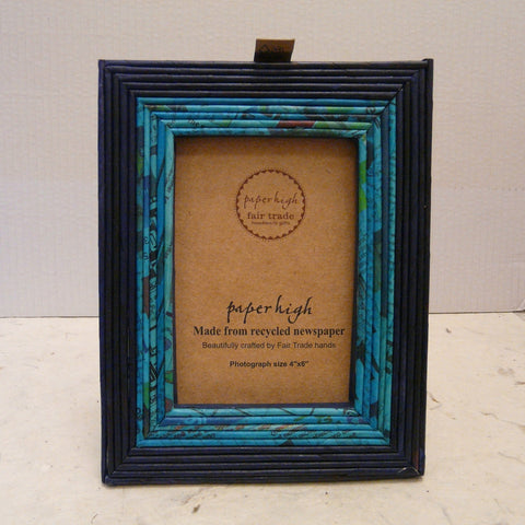 Recycled Newspaper Picture Frame Blue/Turquoise