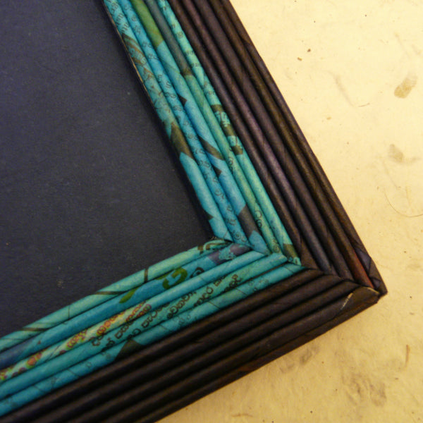 Recycled Newspaper Picture Frame Blue/Turquoise