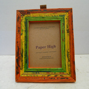 Recycled Newspaper Picture Frame Orange/Yellow/Green