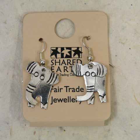 Silver Coloured Fair Trade Elephant Earrings