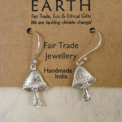 Silver Coloured Fair Trade Solid Toadstool Earrings