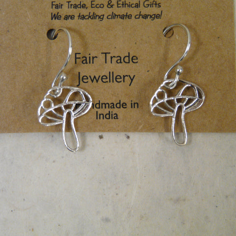 Silver Coloured Fair Trade Cut Out Toadstool Earrings