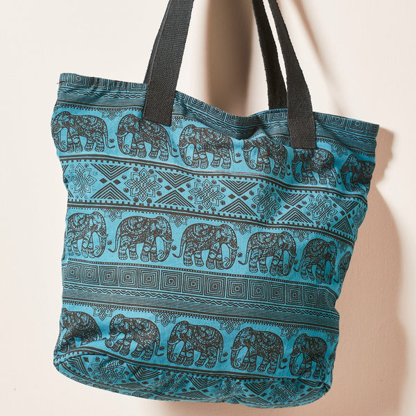 Elephant Print Fair Trade Cotton shopping Bag