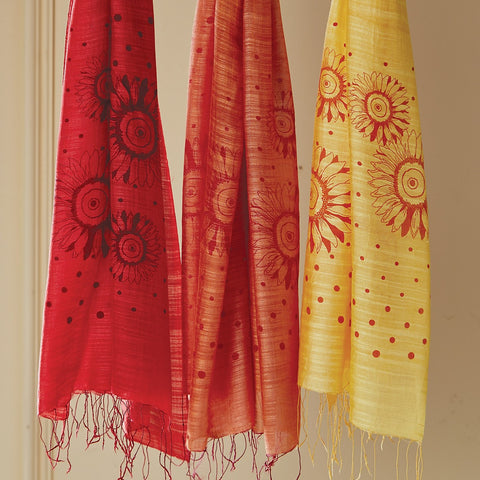 Hand Printed Sunflower Scarves