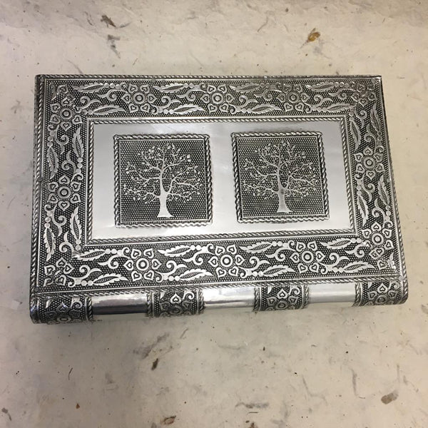 Tree of Life Embossed Aluminium Silver Finish Jewellery Box