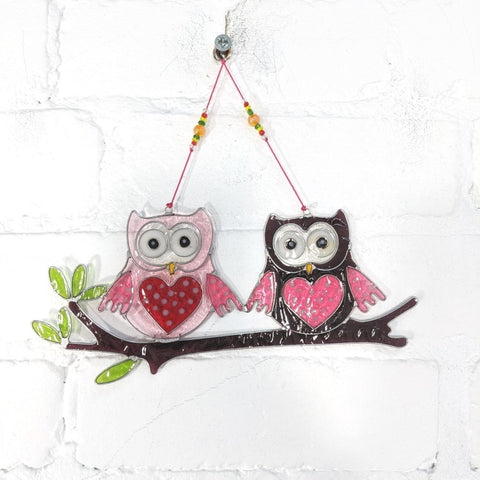 Two Owls on a Branch Suncatcher