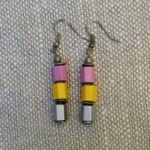 Upcycled Crayon Cubes Earrings with discs
