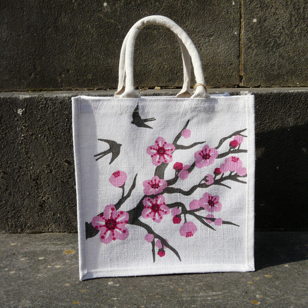 fair-trade-jute-shopping-bag-square-white-pink-cherry-blossom-swallows