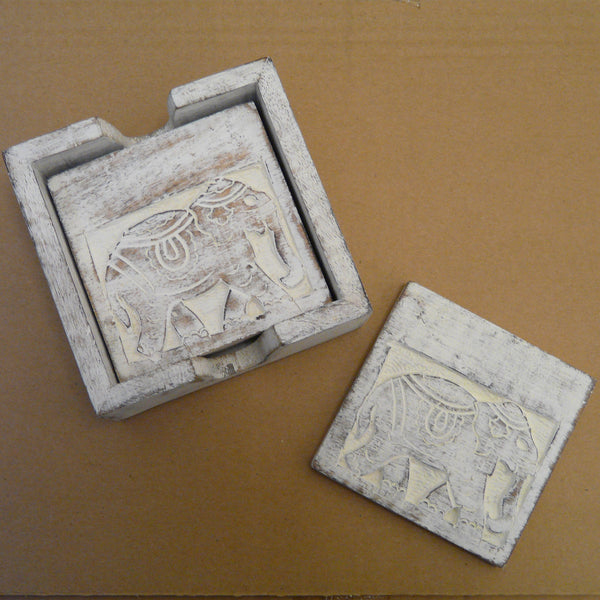 P1110278-Fair-trade-Square-Mango-wood-4-Elephant-Coasters-in-Holder-white-washed
