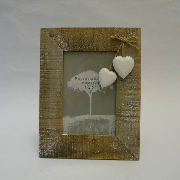 Driftwood Picture Frame with White Hearts