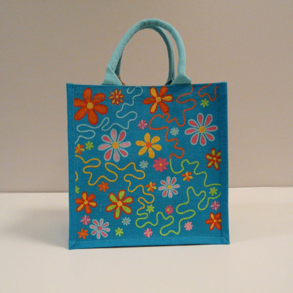 P1110513-Fair-Trade-Jute-Square-Shopping-Bag-Flowers-on-Blue-19704-front-view