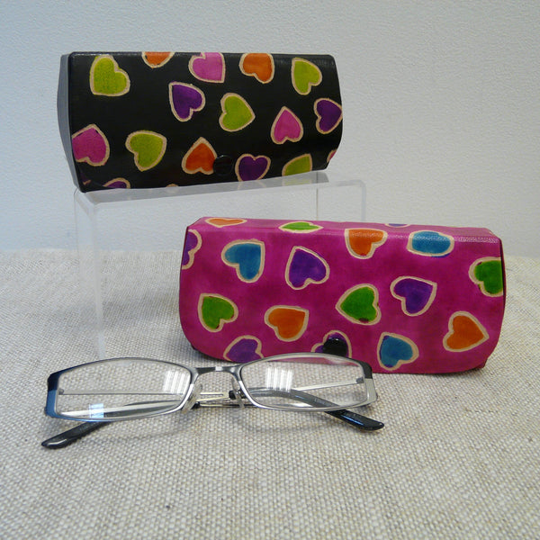 Pink with Hearts Leather Glasses Case