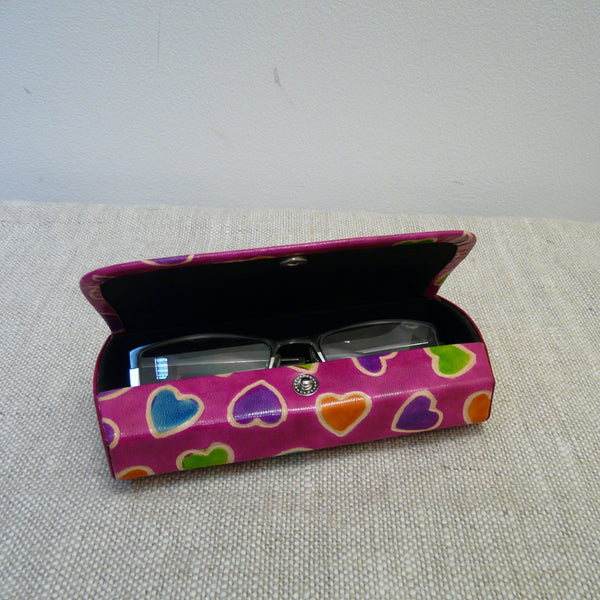 Pink with Hearts Leather Glasses Case