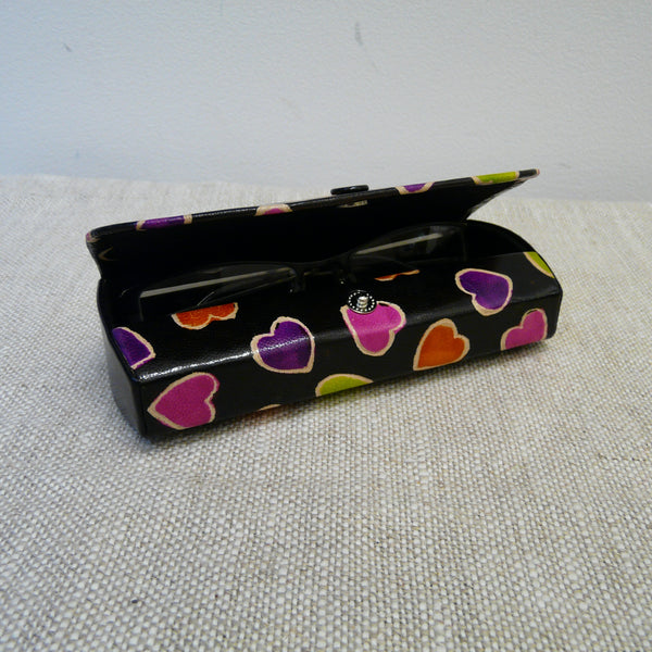 Black with Hearts Leather Glasses Case