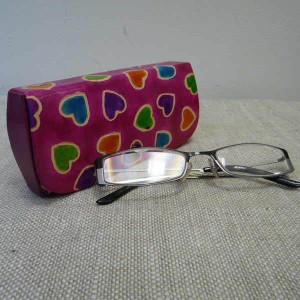 Pink with Hearts Leather Glasses Case
