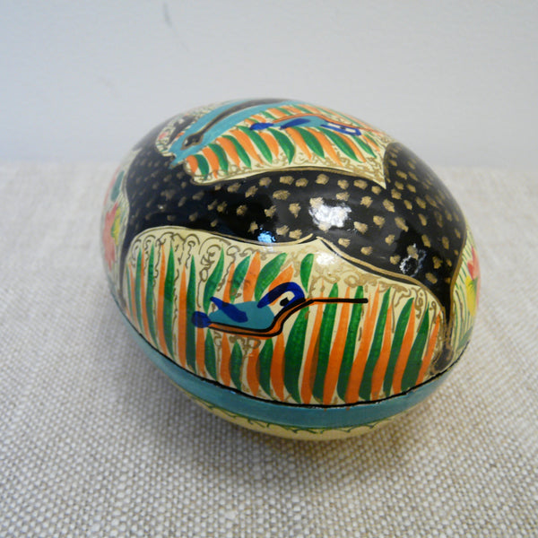 Cream with Black Hand Painted Papier Mache Easter Egg Box