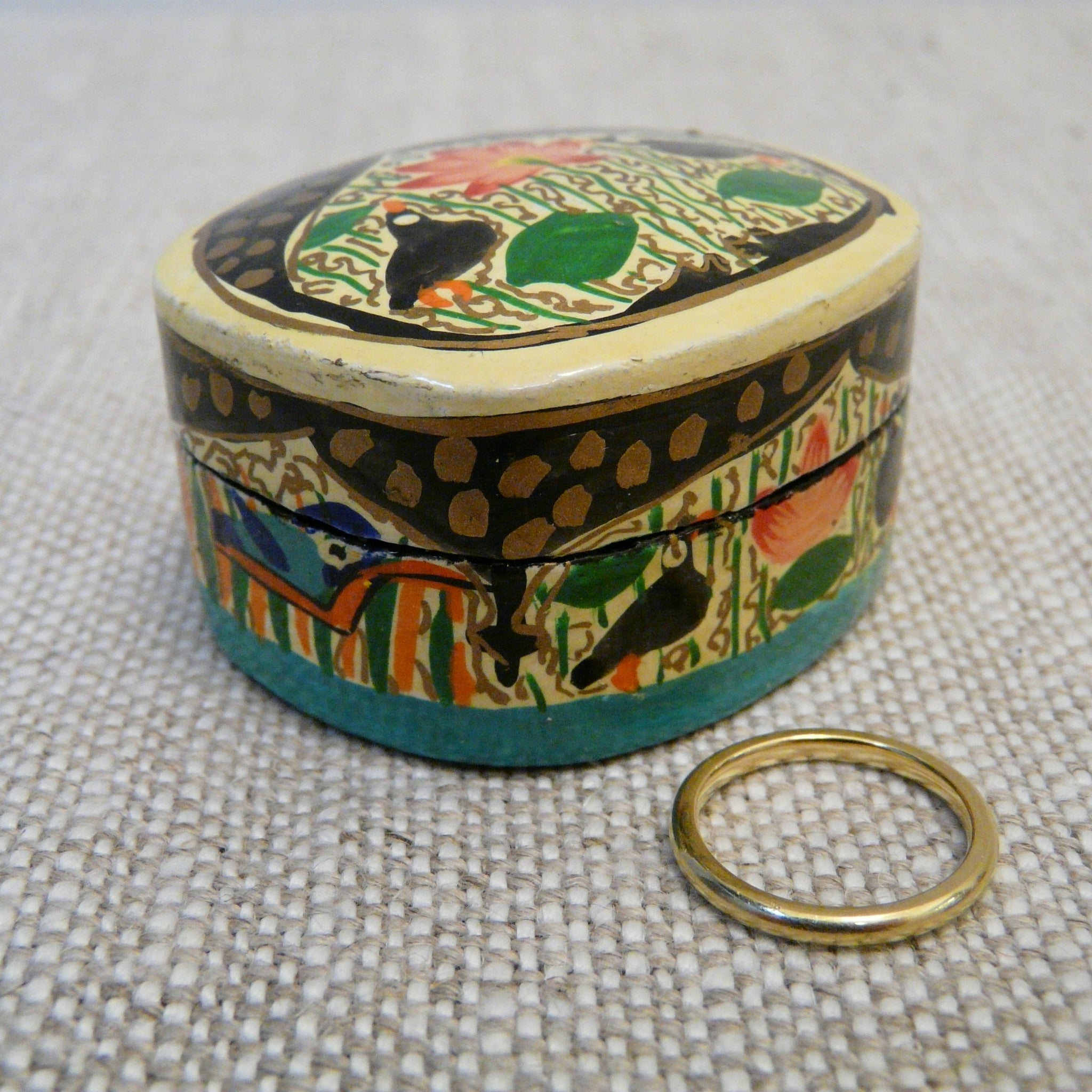 Cream with Black Hand Painted Papier Mache Ring Box