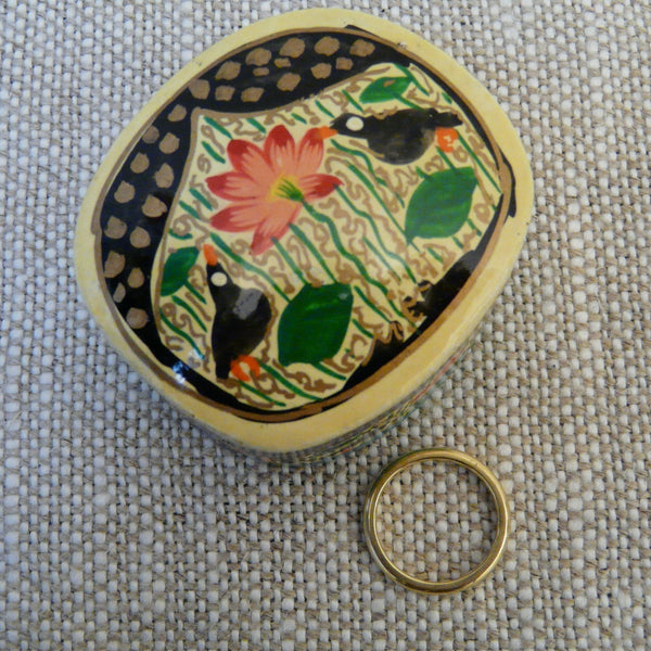 Cream with Black Hand Painted Papier Mache Ring Box
