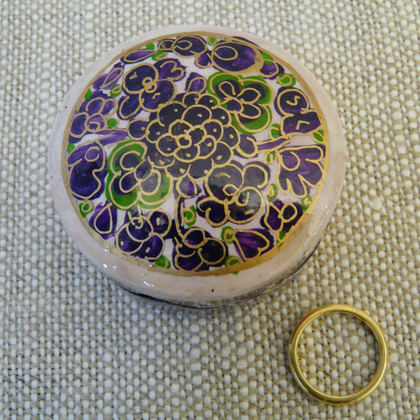 Purple Flowers Hand Painted Papier Mache Ring Box