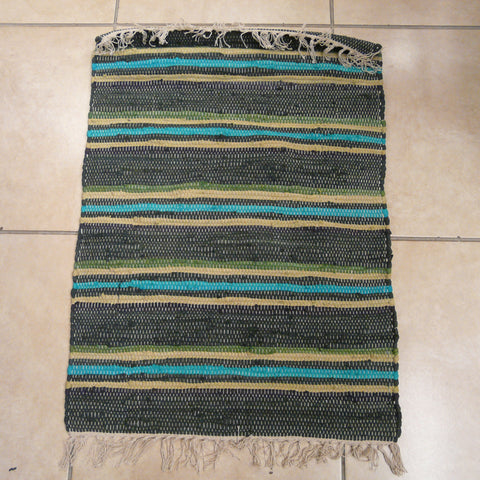 Charcoal, Green and Natural Iona Stripe Rug 75x135cms