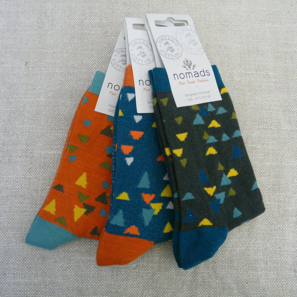 Aqua Blue Triangles Socks 4 - 7