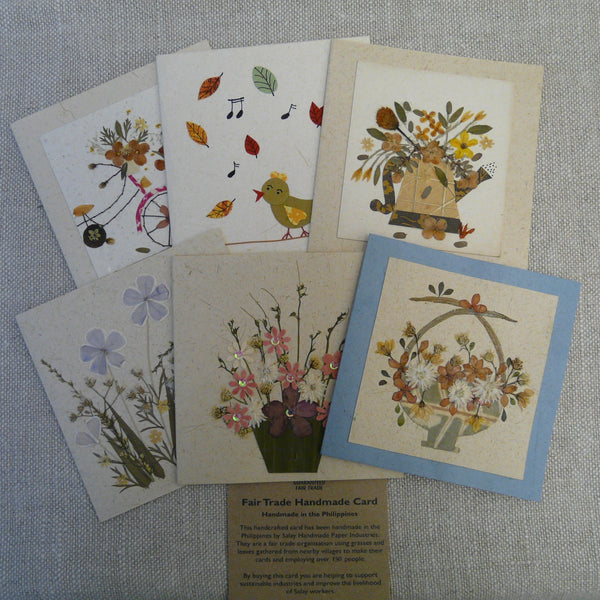 Autumn Flowers in Watering Can Handmade Fair Trade Greetings Card