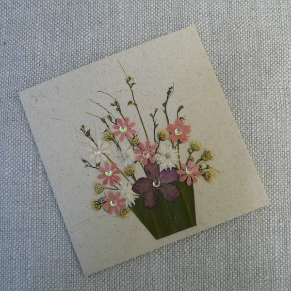 Pink and White Daisies in Pot Handmade Fair Trade Greetings Card