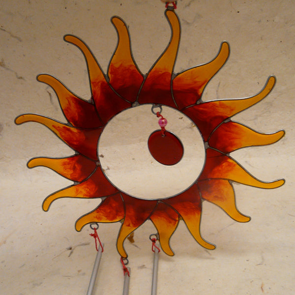 Fiery Sun with Chimes Suncatcher