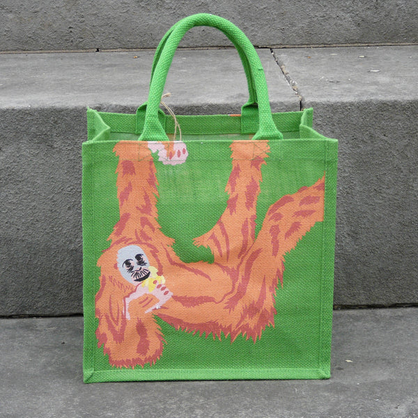 Orangutan Leaf Green Jute Bag