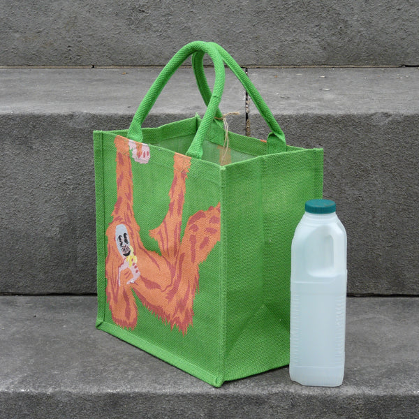 Orangutan Leaf Green Jute Bag