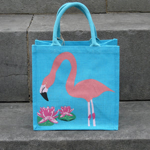 Flamingo Sky Blue Jute Bag
