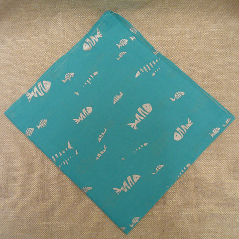 Silver Fish Design on Turquoise Cotton Scarf