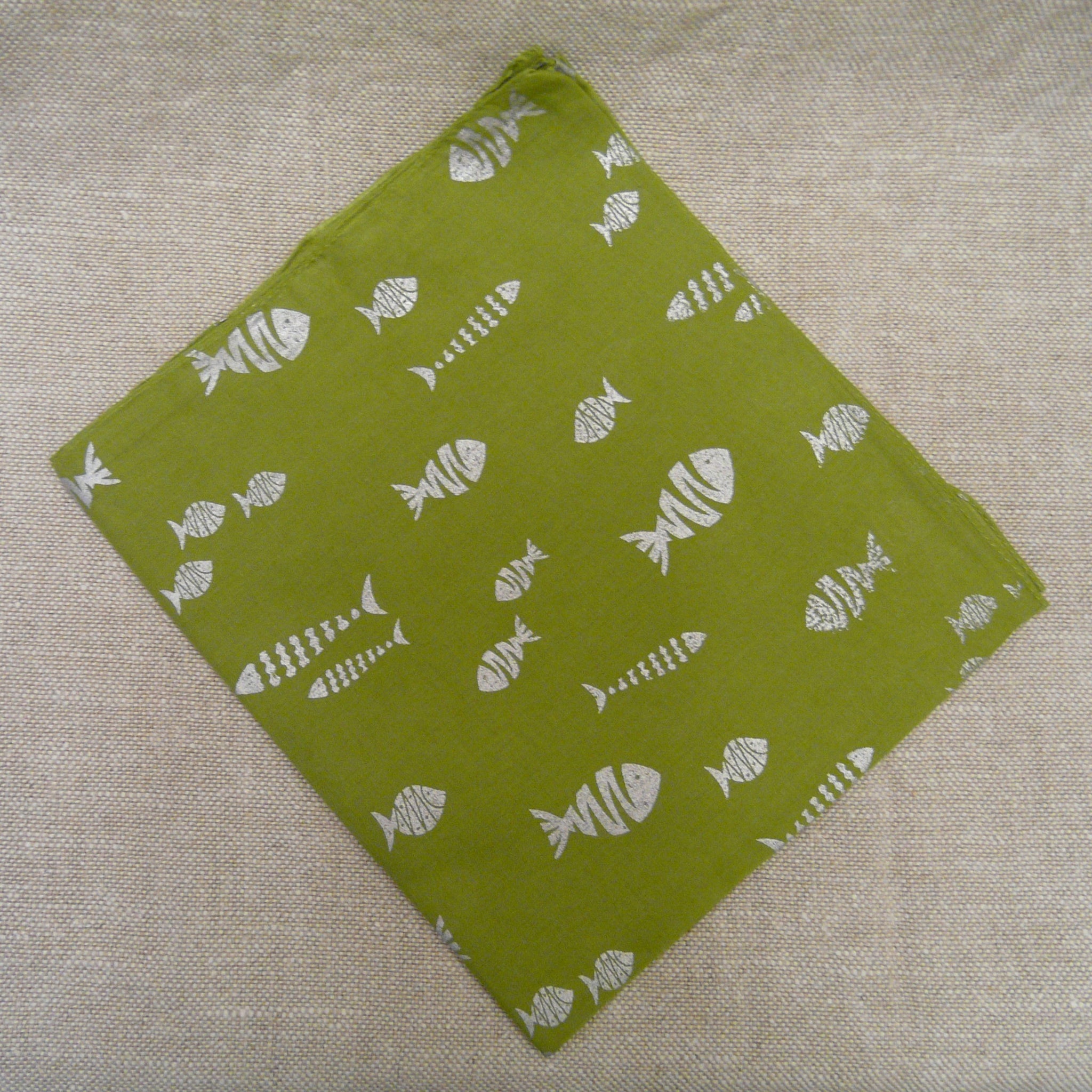 Silver Fish Design on Lime Cotton Scarf