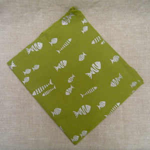 Silver Fish Design on Lime Cotton Scarf
