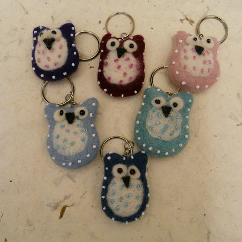Owl with Beads Fair Trade Felt Keyring