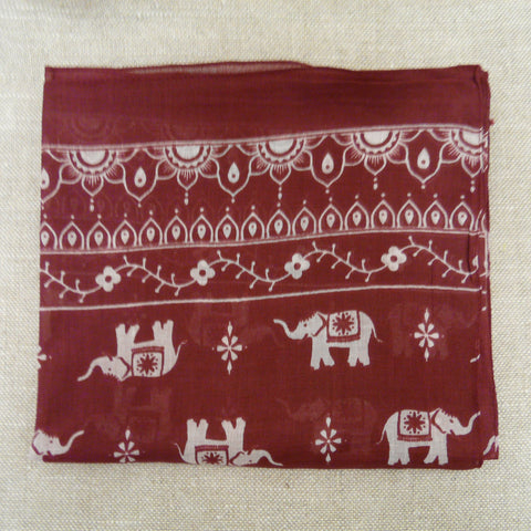Maroon Cotton Elephant Print scarf