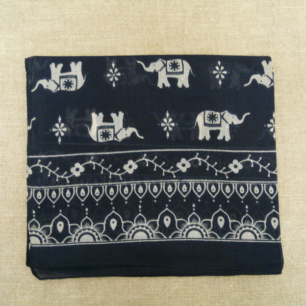 Navy Cotton Elephant Print scarf