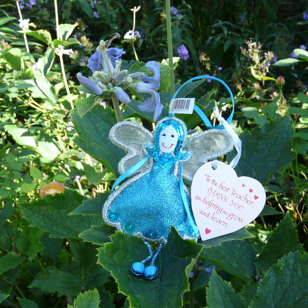 Thank You Best Teacher Aqua Blue Glitter Fairy