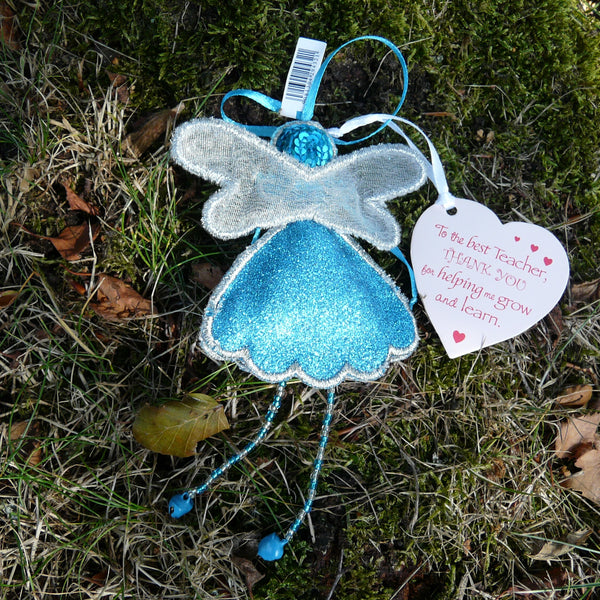 Thank You Best Teacher Aqua Blue Glitter Fairy