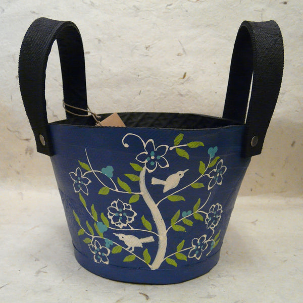 Navy Tree of Life Painted Plant Holder
