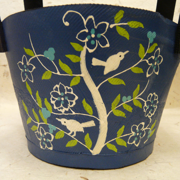 Navy Tree of Life Painted Plant Holder
